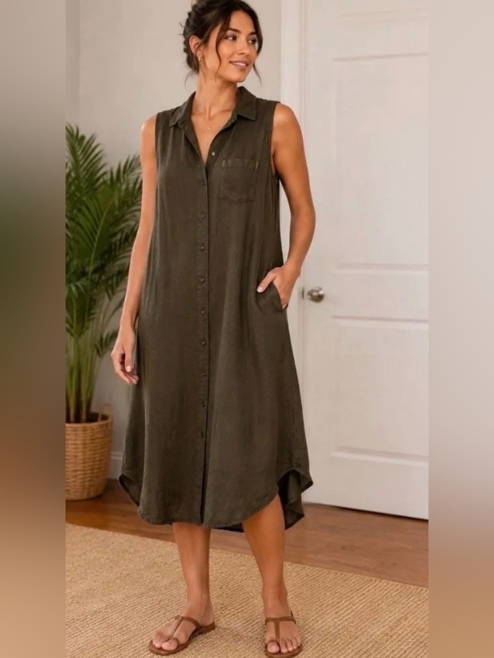 Anthropologie Sleeveless Midi Dress in Green - Women’s Size Medium